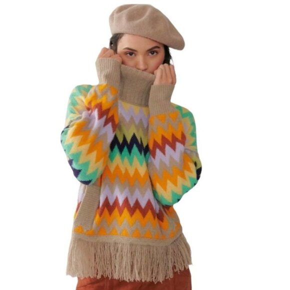 NWT Anthropologie Plenty by Tracy Reese Fringed Turtleneck Sweater Size XS - Picture 2 of 12